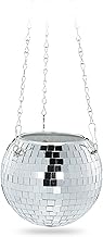 Relaxdays Disco Ball Plant Pot, Hanging Flower Pot, Glass, H13 x D15 cm, Hanging Basket Hanging Plants, Silver