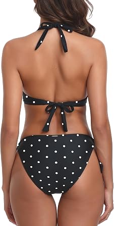 Women's Two Piece Bikini Sets Push Up Halter Bikini Bathing Suit | 3/4 Molded Cups, Underwire Bikini, Adjustable 2 Piece Swimsuit, Wide Halter Straps, Tie Sides, Low Rise, Moderate Coverage
