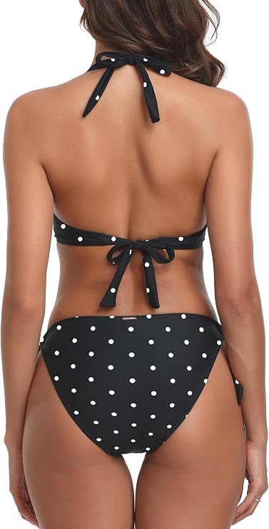 Women's Two Piece Bikini Sets Push Up Halter Bikini Bathing Suit | 3/4 Molded Cups, Underwire Bikini, Adjustable 2 Piece Swimsuit, Wide Halter Straps, Tie Sides, Low Rise, Moderate Coverage