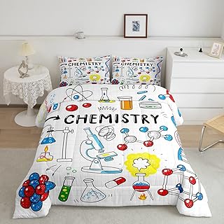 Erosebridal Chemistry ComforterÂ Set Chemical Equation Quilt for Kids Boys,Science Students Bedding Set Test Tube Microscope Chemical Equipment Duvet Insert Twin,School Educational Dorm Room Decor
