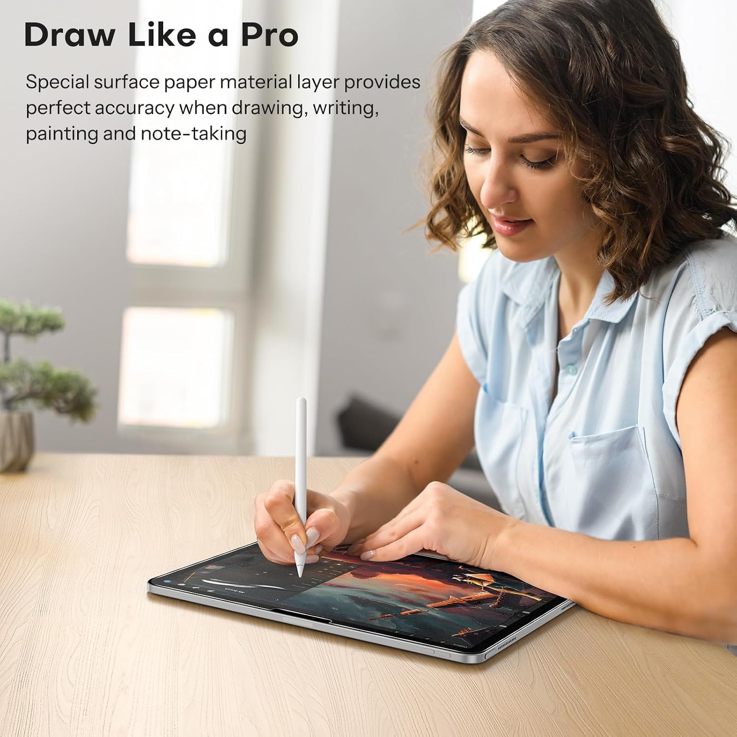 OMOTON PAPERSENSE Paper Screen Protector for iPad Pro 12.9 inch 6/5/4/3th | Paper Feel Writing, Matte Tempered Glass, 9H Hardness, Anti-Glare, Compatible with Apple Pencil & Case, Tray install, 2 Pack
