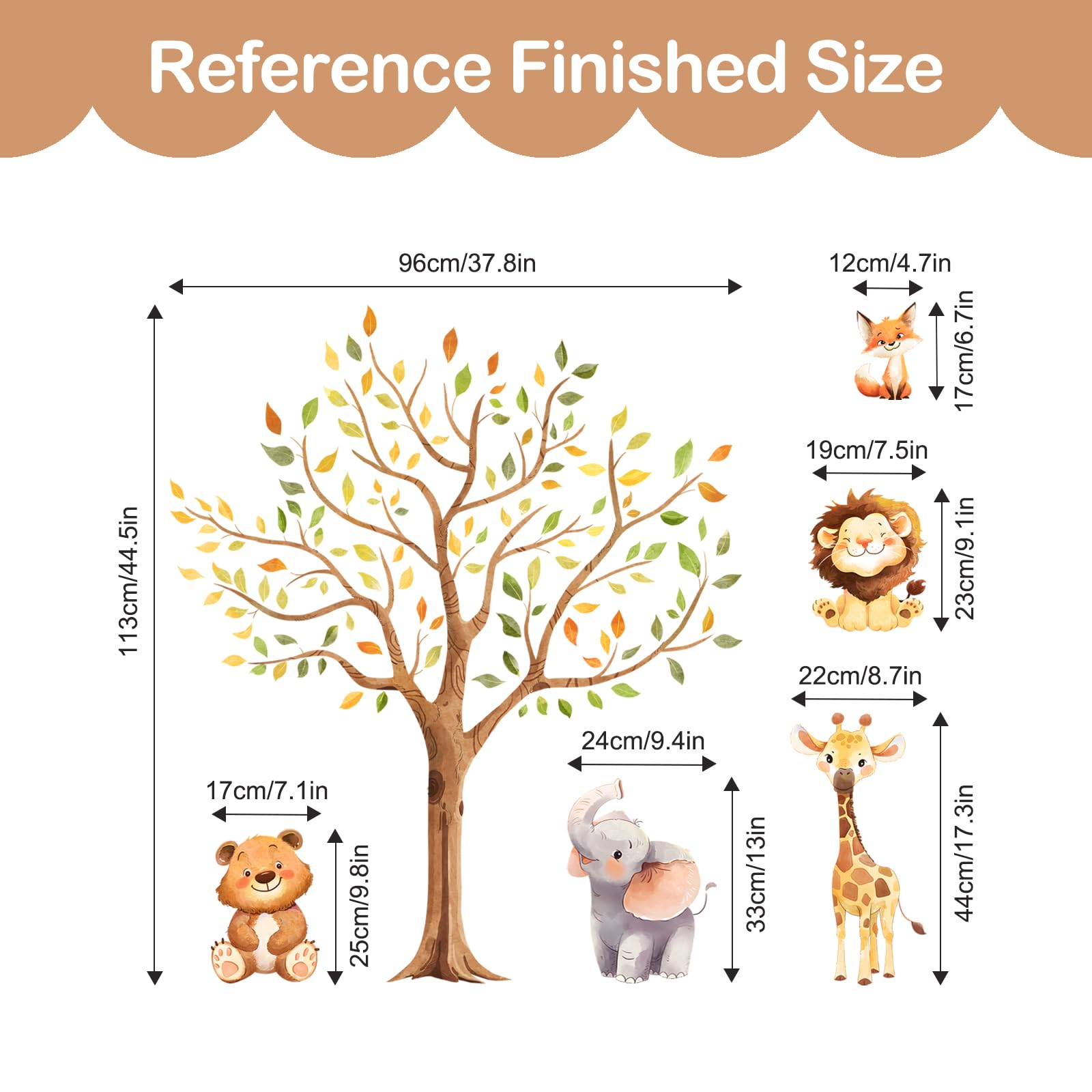 Tanlaby Jungle Animals Wall Stickers - Cute Bear, Giraffe, Lion, Monkey Leaf Decals For Nursery, Bedroom