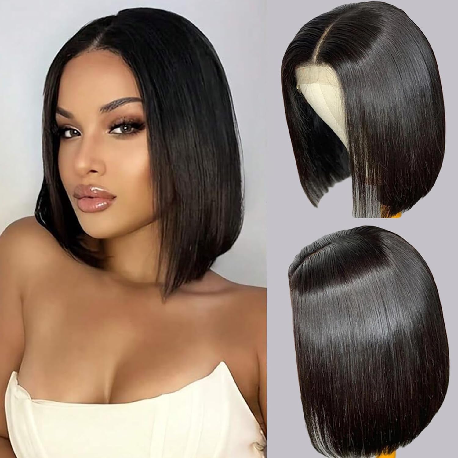 Bob Wig Human Hair Wig Short 13x4 Lace Front Wigs Human Hair Pre Plucked 10 Inch Bob Wig Short Wigs for Black Women Bob Wigs Human Hair 180% Density With Baby Hair Natural Black Straight Glueless