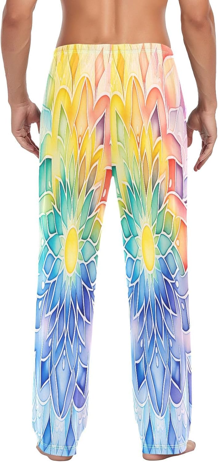ALAZA Rainbow Mandala Colorful Men's Pajama Pants Men Cotton Pajama Bottoms with Pockets, S