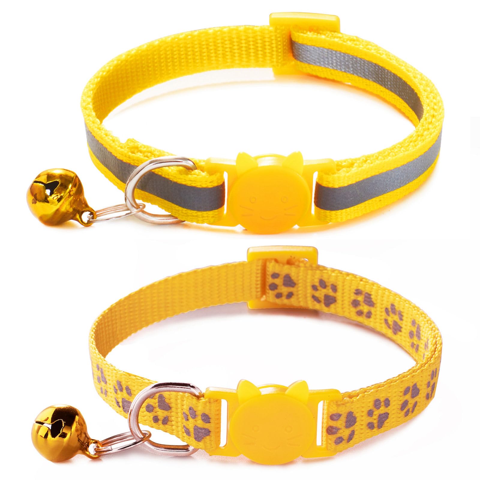 Yellow Cat Collar Breakaway, [2 Pack] Break Away Kitten Collar with Bells, Reflective Cat Collar for Boy Cats Kitty