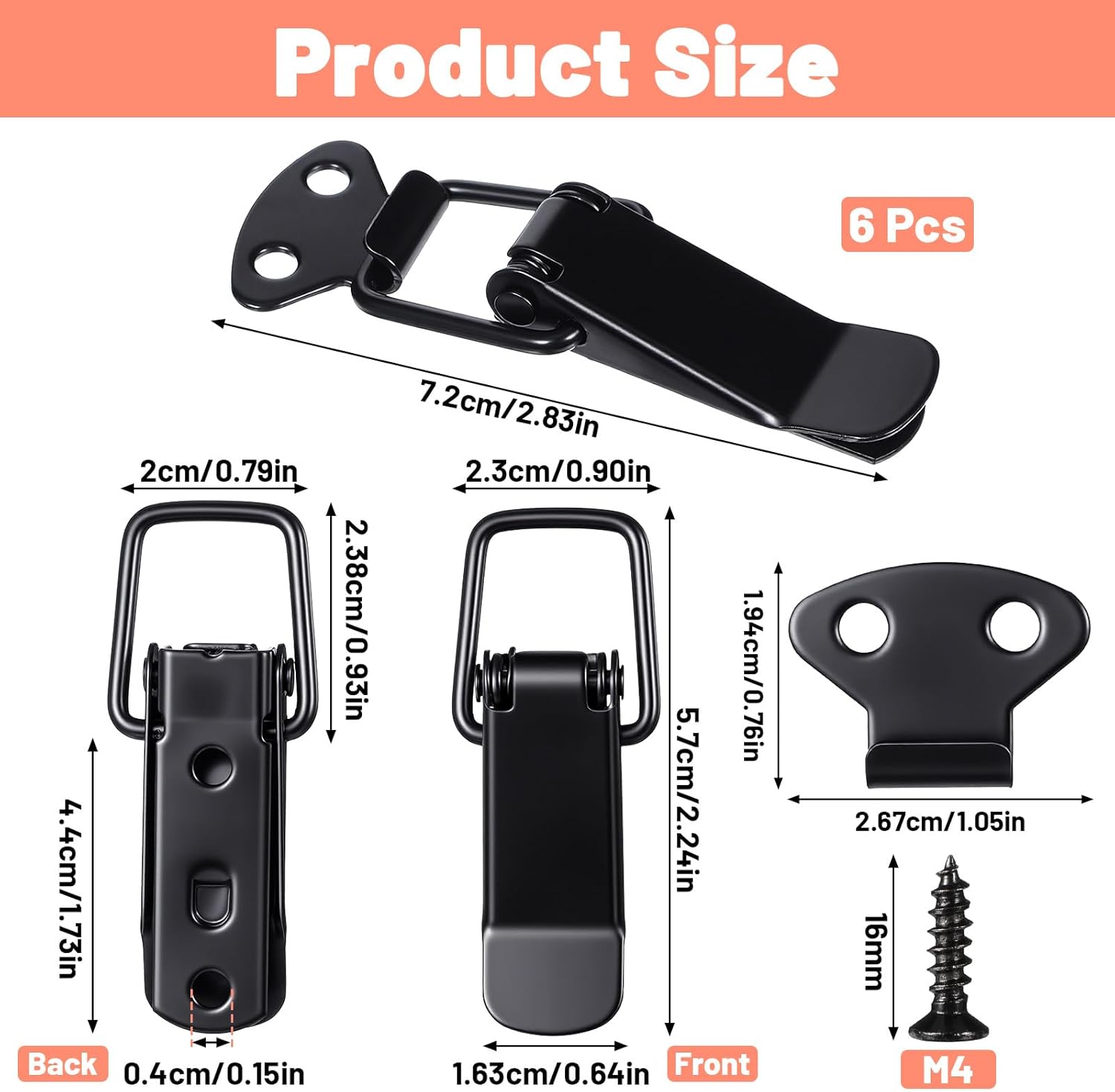 Toggle Latch Clamp, 6 Pcs Black Metal Tool Box Hasp Latch Spring Loaded Toggle Lock Clasp with Mounting Screws for Cabinet, Suitcase, Wooden Case, Box, Chest