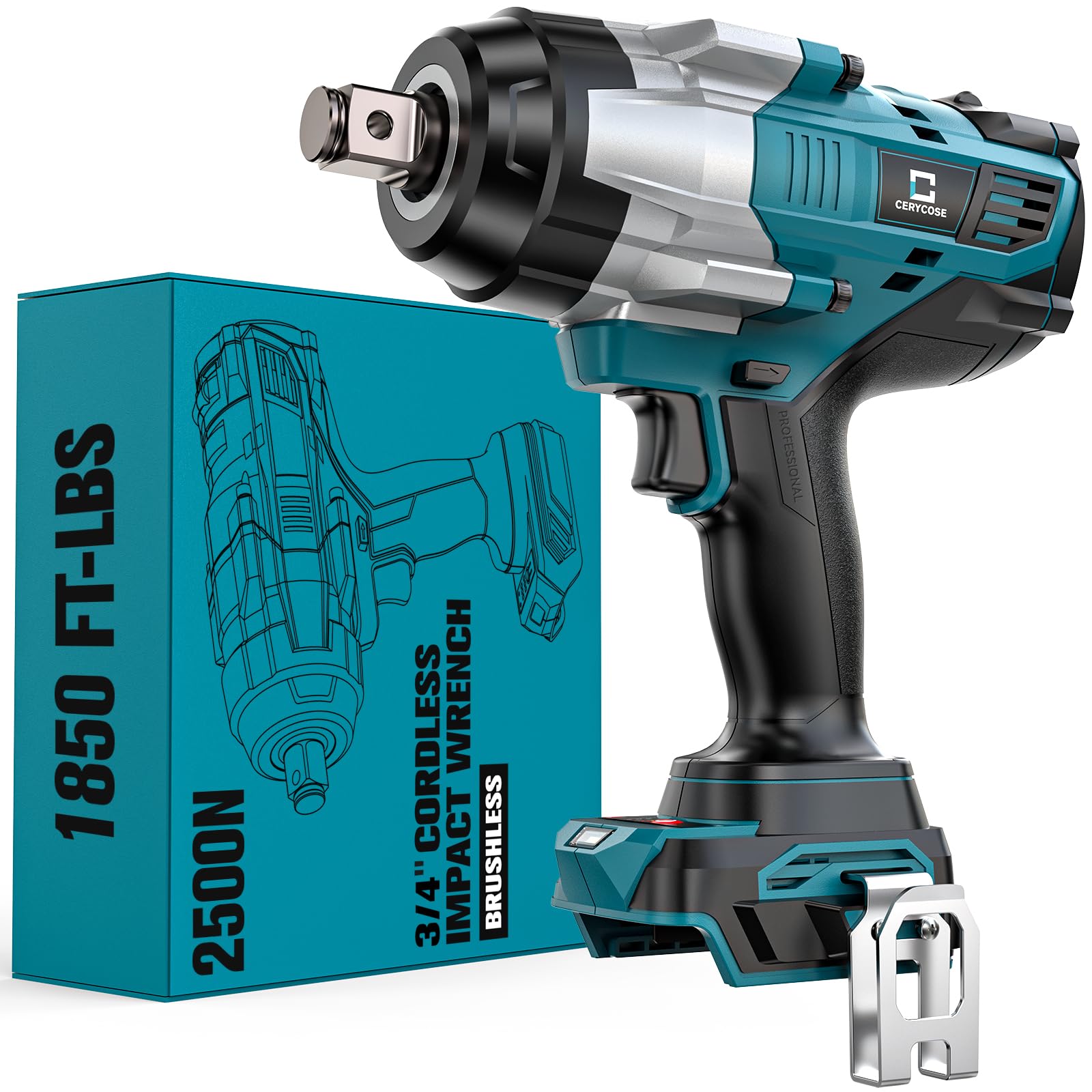 Cordless Impact Wrench 3/4 inch Compatible with Makita 18V Battery, Cerycose1850ft-lbs (2500N.m) Brushless Electric Impact Gun, High Torque Impact Driver, for Heavy-Duty Automotive &amp; Industrial Tasks