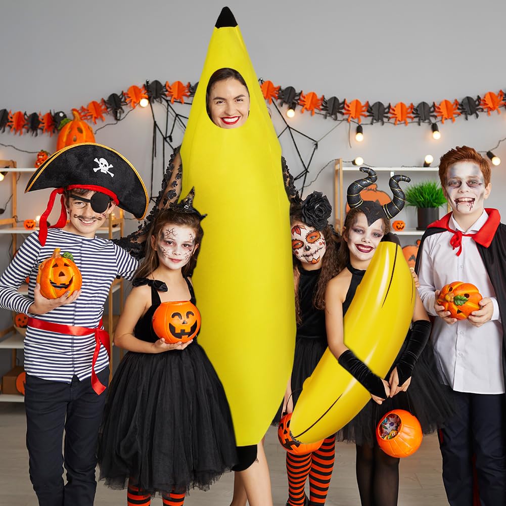 Kostium bananowy, zabawny kostium banana i 1 sztuka dmuchany banan, kostiumy owocowe dla dorosłych na Halloween, na imprezy tematyczne, Boże Narodzenie, cosplay, unisex