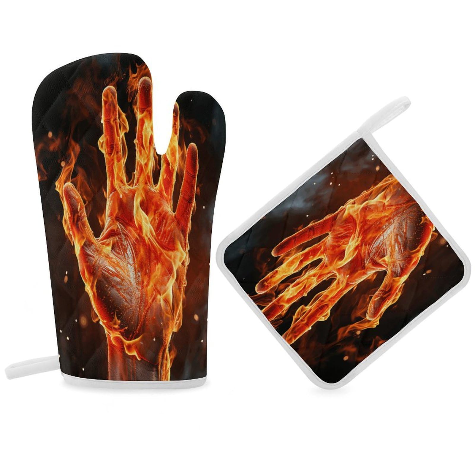 Fodpand Women's Style Fire Flame Hand Oven Mitts And Pot Holders Sets,Oven Gloves For Kitchen Oven Mitts And Potholders For Baking Cooking Grilling Apartment Essentials