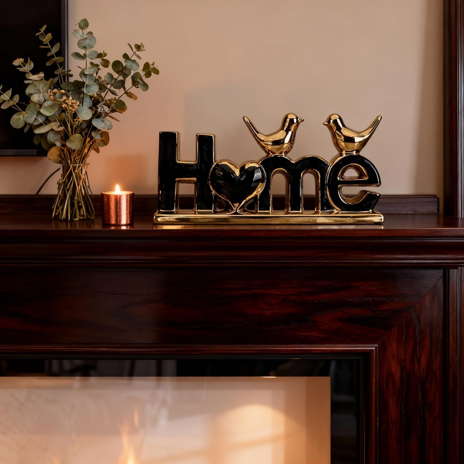 DOVDOV Black and Gold Ceramic Home Sign, Black and Gold Bird Sculpture, Modern Creative Decorative Sculpture, Suitable for Living Room Coffee Tables, TV cabinets, entryways, and Display Shelves.