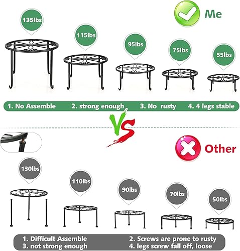 Miniatura 2 de Paquete de 5 soportes de metal marrón para plantas de interior y exterior, soportes de maceta de bronce resistentes para múltiples plantas, estante