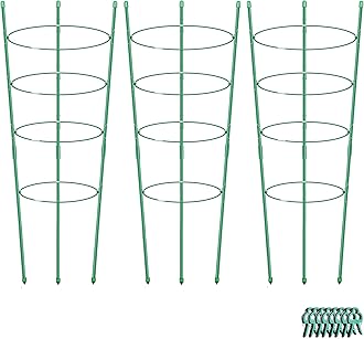 Plant Support Cages for Climbing Plant Upgrade Flower Tomato cage with Stand Stakes and Stable Support Rings, 3 Pack with 12 Clips (36")