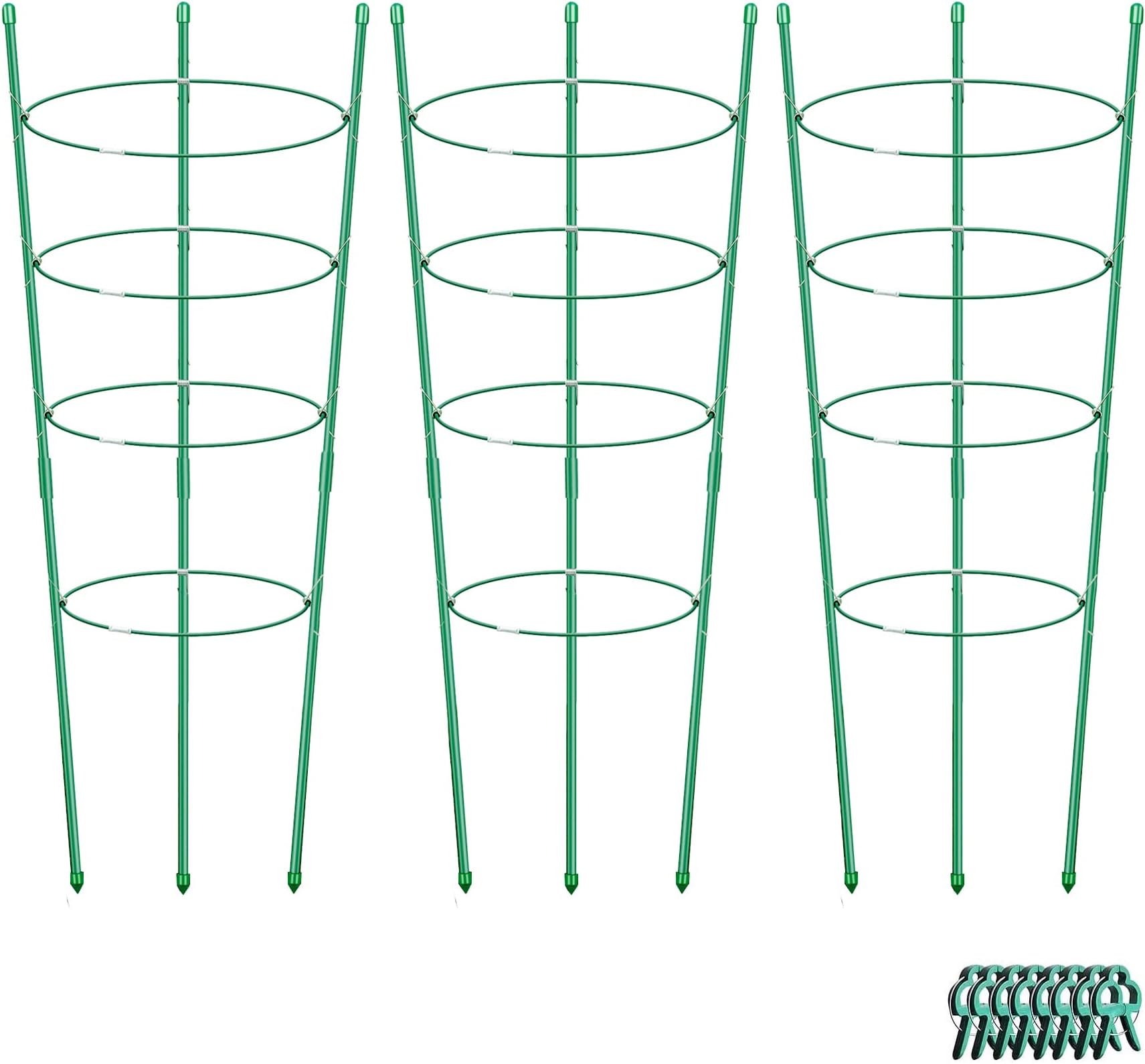 Alliico Plant Support Cages for Climbing Plant Upgrade Flower Tomato cage with Stand Stakes and Stable Support Rings, 3 Pack with 12 Clips (36")