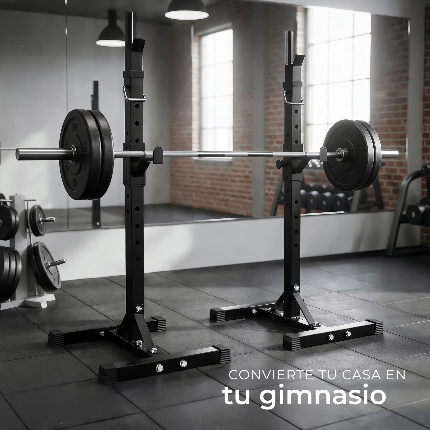 tectake® Soporte Barra Pesas, Rack Musculación Ajustable, Soporte Sentadillas, Squat Rack Estable, Deporte en Casa, Gimnasio en Casa, Barra Musculacion, Soporte Press Banca, Gym - Negro