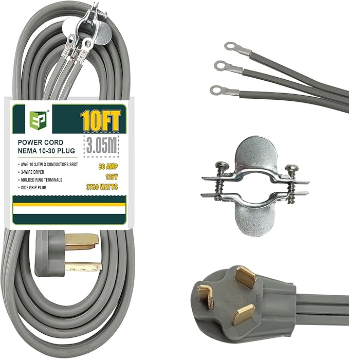 EP 3 Prong Dryer Cord, 10 Ft 10/3 SRDT, 30 Amp Appliance
