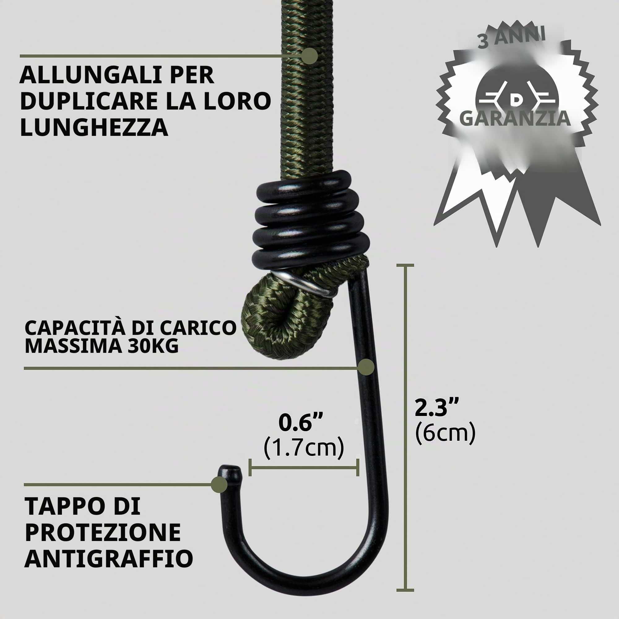 Pluvios Robusto 10 Pacco Corde Elastiche Bungee Resistenti Campeggio Bivvy Bivi Conservazione Fai da Te Multiuso - 2 Anni di Garanzia