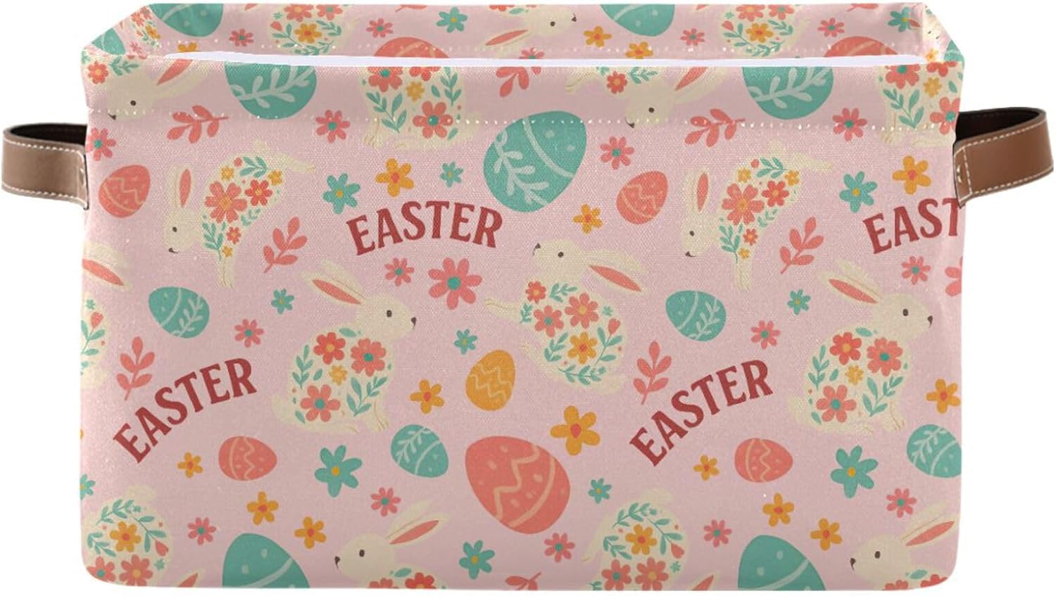 Emelivor Easter Bunnies Pink Storage Basket Bins Foldable Laundry Hamper Storage Bins Box Organizer for Pet Books Clothes Makeup Closet Office,1 pcs