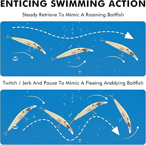 Miniatura 61 de TRUSCEND - Señuelos de pesca para agua dulce y salada, señuelo realista para trucha lubina, de hundimiento lento, regalos de pesca increíbles