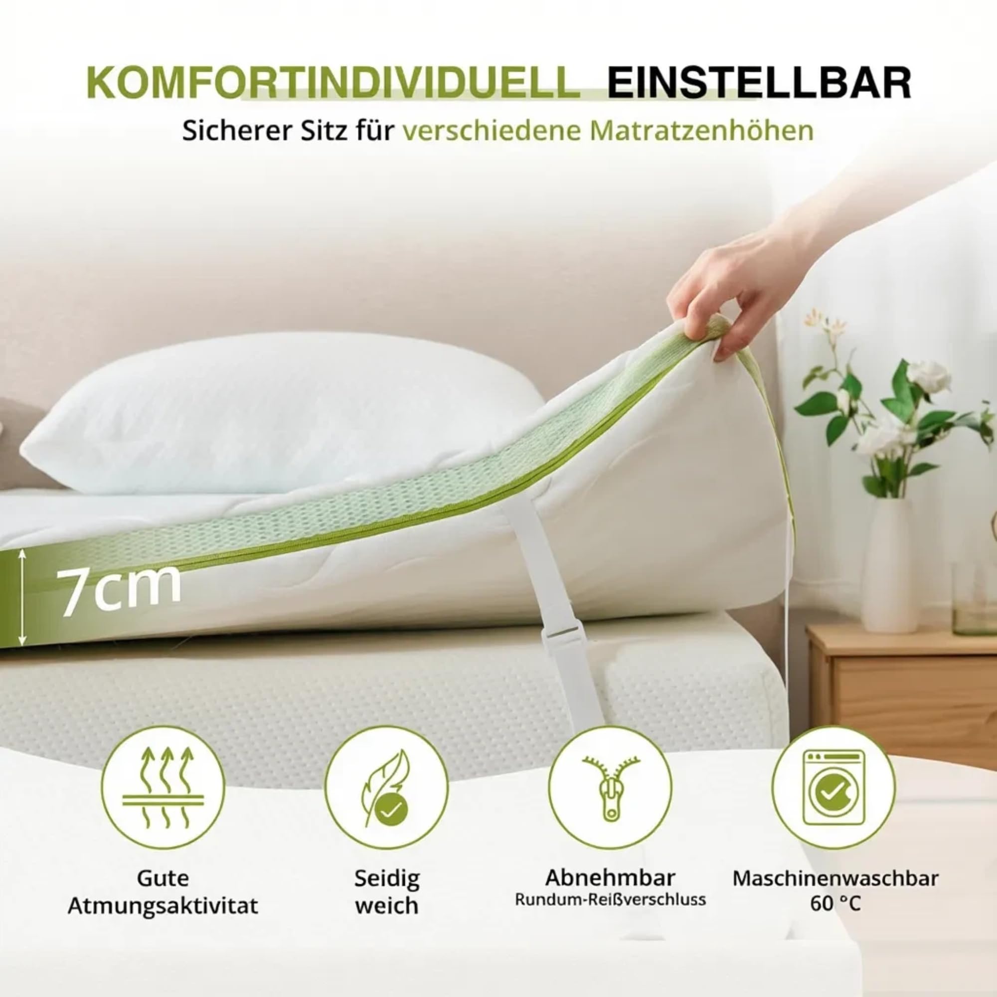 EGOHOME Gel Topper 90x200 H3/H4, Matratzentopper 90x200cm mit Gelschaum und Atmungsaktiv & Waschbar Bezug, ÖEKO-Tex Zertifiziert, 7cm Höhe für Matratzen Boxspringbett Schlafsofa Bett