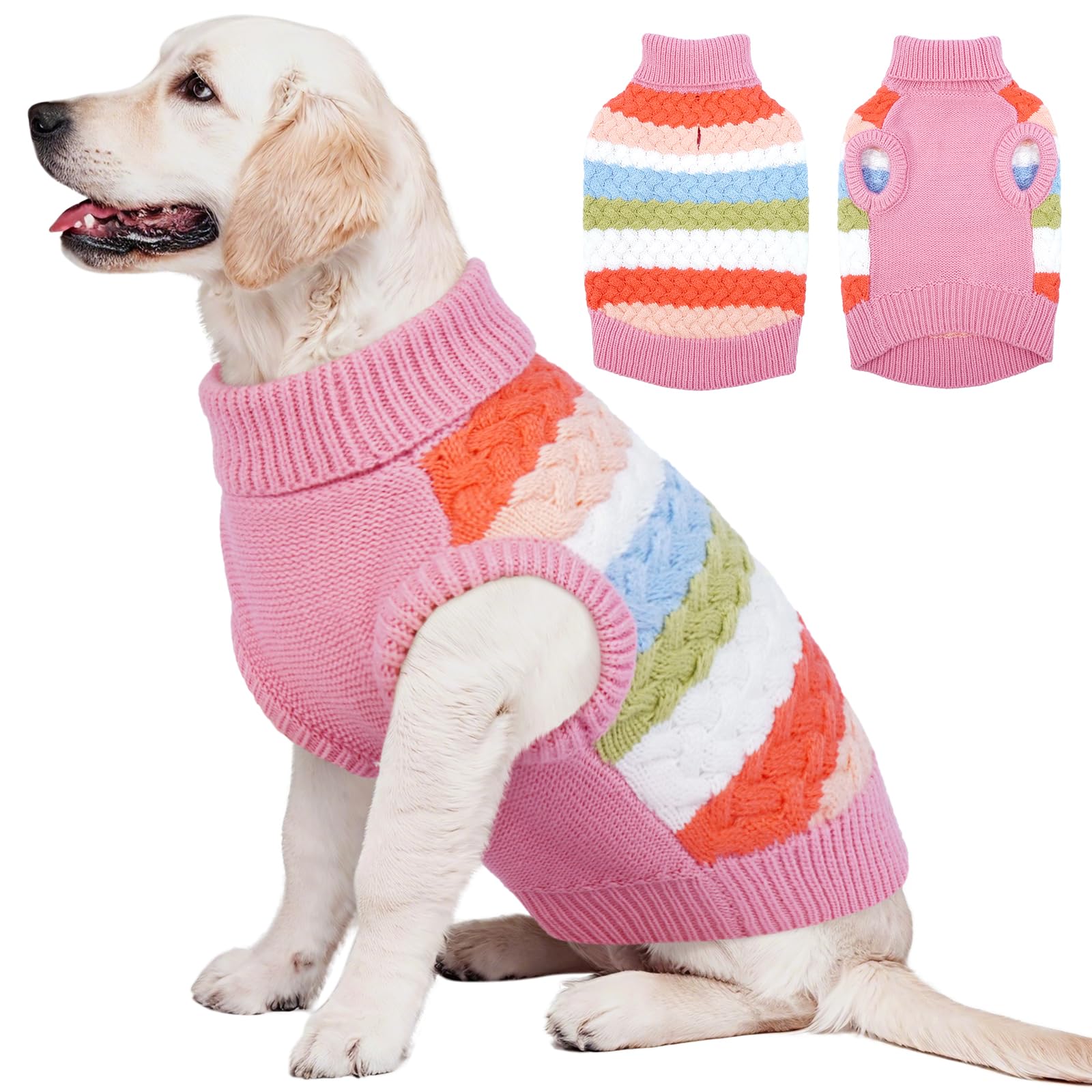 Kuoser Dog Jumper, Warm Knitted Sweater with Turtleneck, Soft Winter Clothes for Small & Medium Dogs Pullover for Cold Weather Walks
