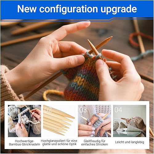 Miniatura 3 de 35 agujas de tejer de bambú de doble punta de 22.533.544.50.197 in, 7 tamaños, agujas de tejer de bambú, calcetines para suéter con regla