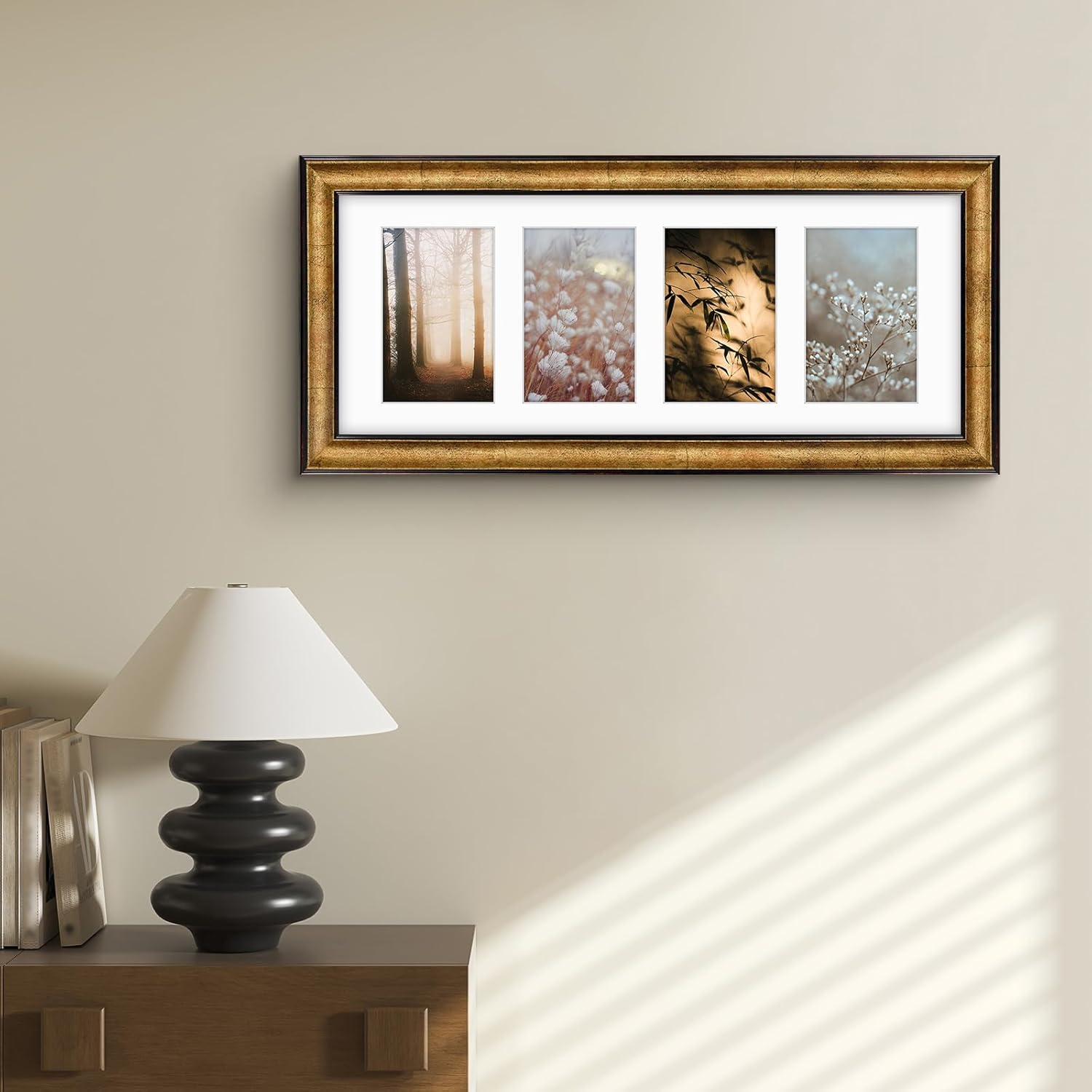 Golden State Art, 8x20 Antique Gold Photo Collage Frame with White Mat displays (4) 4x6 Pictures - Great for Dad Gifts from Daughter Son