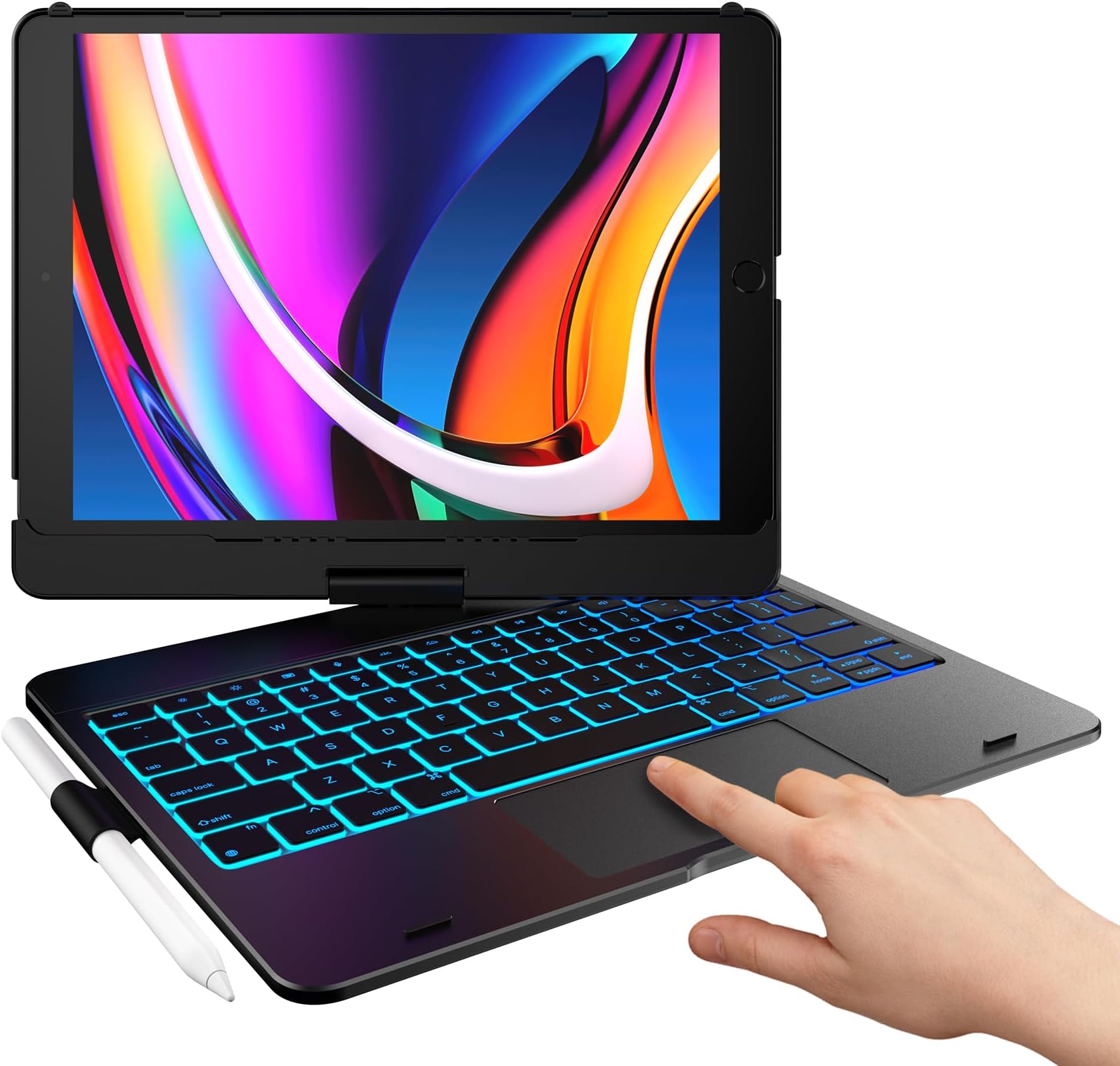 Touch Keyboard Case for iPad 10.2-inch (9th/8th/7th Gen),Air 3, Pro 10.5" - Multi-Touch Trackpad, 360° Rotatable, 11 Color Backlight, Thin & Light, Black