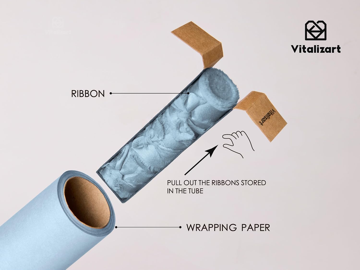Vitalizart Dusty Blue Wrapping Paper Set 17" Pearly-Lustre Ribbons & Tags image 3