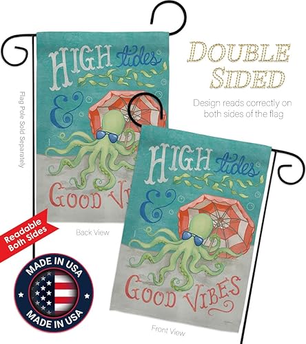 Miniatura 3 de Breeze Decor GS107062-BO Octopus Good Vibes Costero Nautical Decorativo Vertical Banner Pole, Juego de bandera de jardín 13 x 18.5 pulgadas con asta