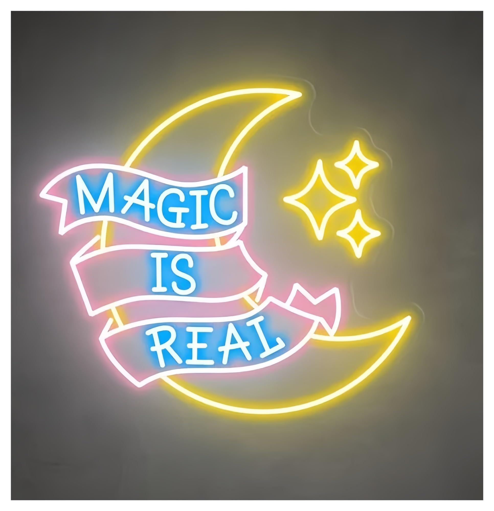 Hängende Kunst-Leuchtreklamen Magic Is Real Neon Schild Salon Büro Schlafzimmer Home Bar Dekor Neon Hochzeit(EIN,50cm)