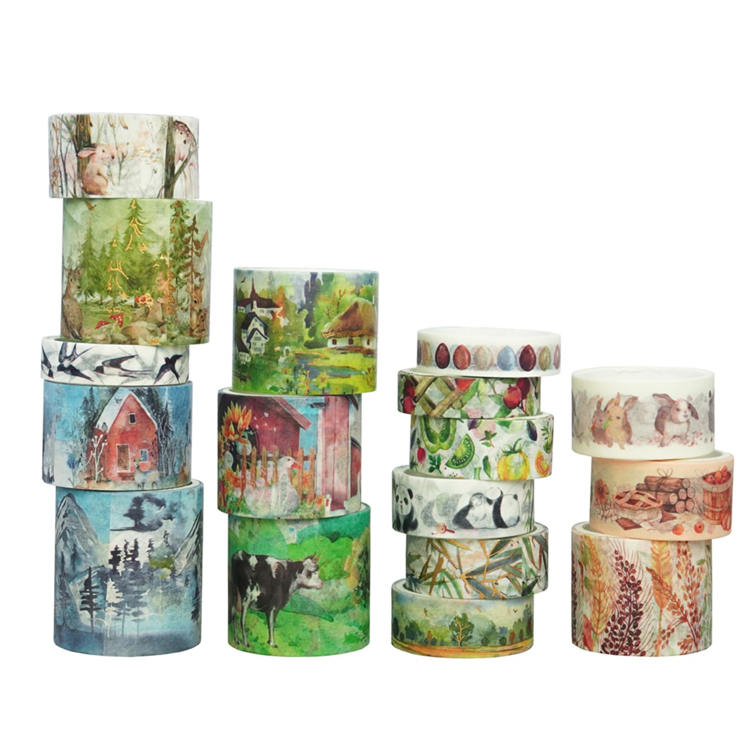 Washi Tape Set 17 Rolls - Forest Washi Masking Tape Animal Flower Plants Decorative Tape for Bullet Journal, Planner, DIY Arts & Crafts, Scrapbooking, Gift Wrapping, Holiday Decoration