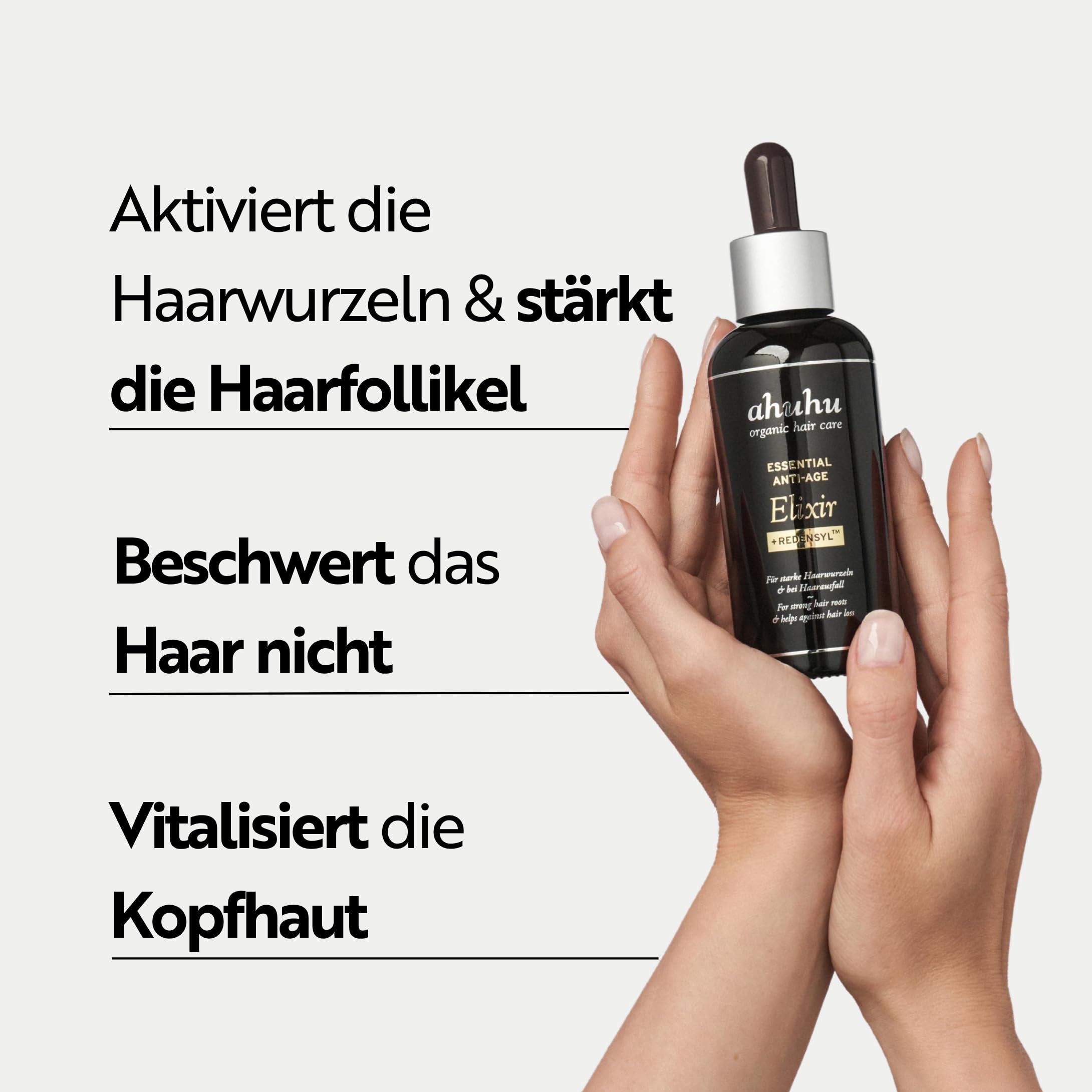 ahuhu ESSENTIAL ANTI-AGE Elixir Mit Koffein & Redensyl (100ml) - Hochkonzentrierte Kopfhautpflege Stimuliert Das Haarwachstum, Sorgt Für Dichteres Haar & Mehr Volumen, Vegan