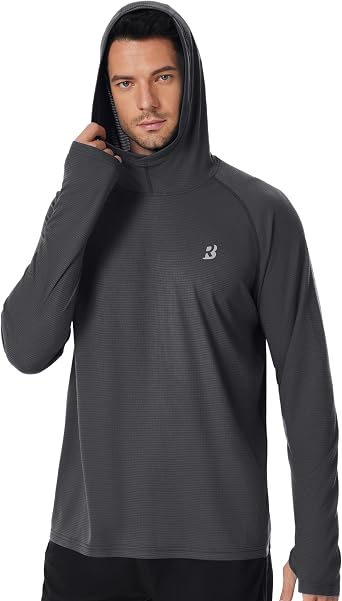 Roadbox Mens UPF 50+ Fishing Shirt, Long Sleeve UV Sun Protection Hoodies, Quick Dry Rash Guard for Hiking Outdoor Working