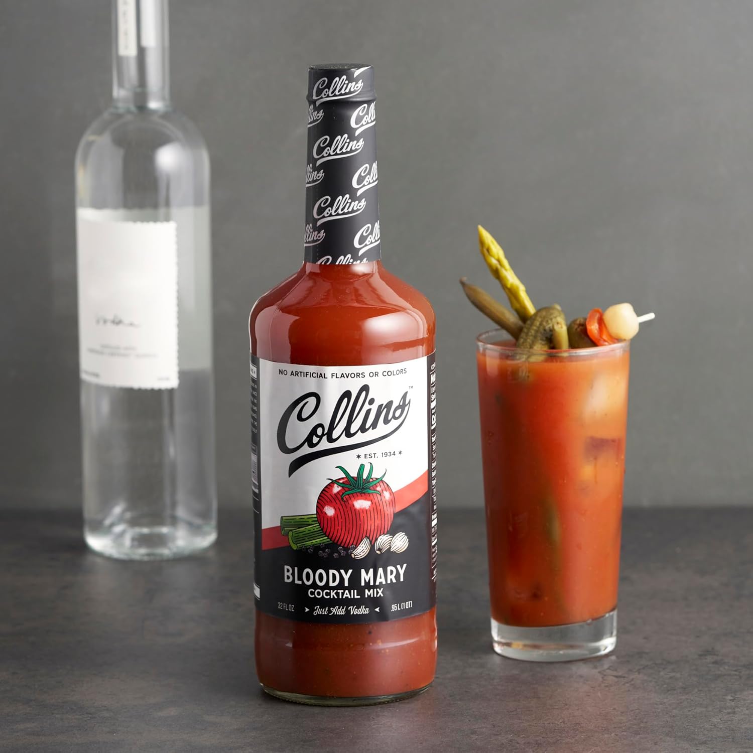 Collins Classic Bloody Mary Mix, Brunch Cocktail Recipe Ingredient, Bartender Mixer, Drinking Gifts, Home Cocktail bar, Set of 6 32 fl oz Bottles