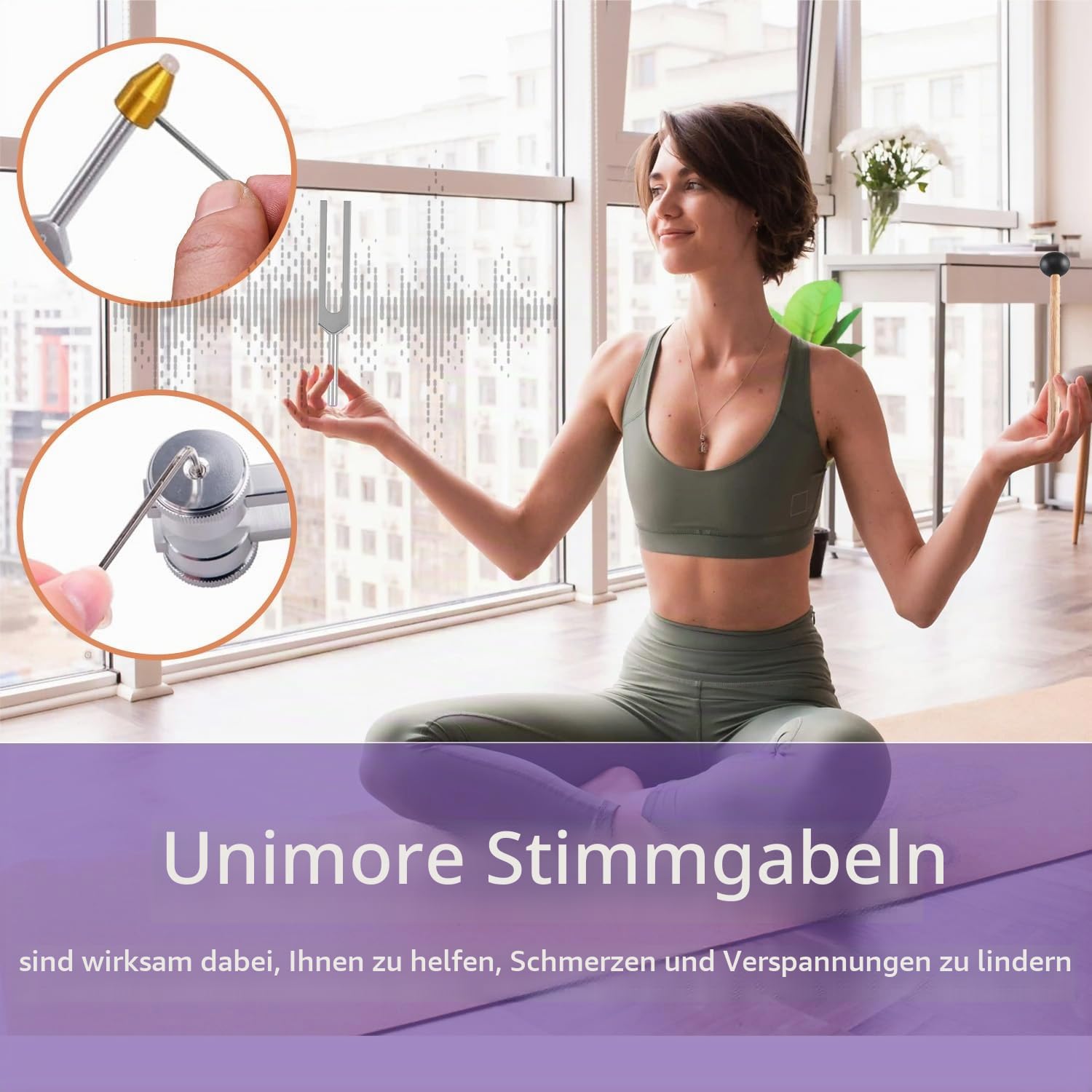 Stimmgabeln für Heilung Set, inklusive 128 Hz, 136 Hz, 256 Hz, 384 Hz & Aktivator, Edelsteinfüße, Yoga und Meditation, Zubehör in medizinischer Qualität, Klangtherapie-Musik-Stimminstrumente mit