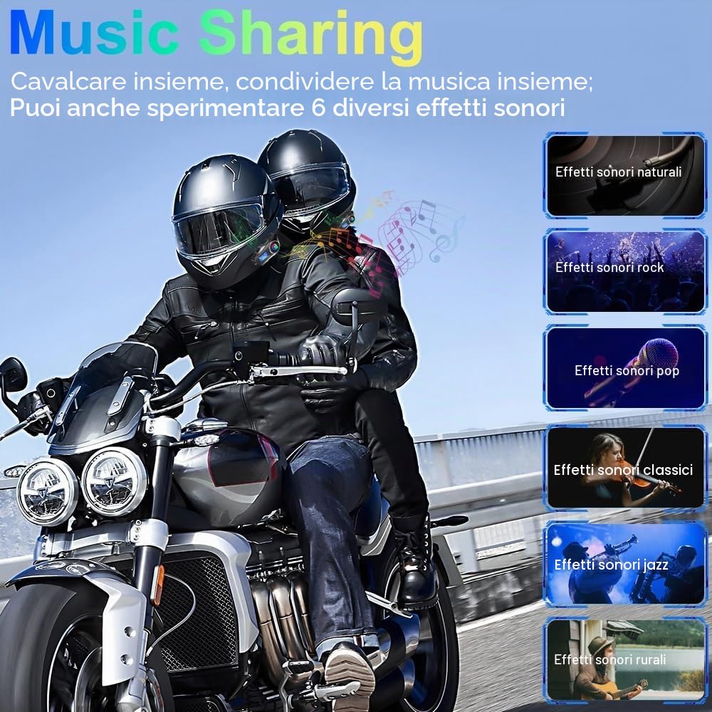OBEST Interfono Moto Casco Auricolare 500M, Bluetooth Auricolare Casco Moto, Supporta FM Radio/TF Carta/Siri, Condividi Musica, IP65 Interfono Sistema Comunicazione con Luce Atmosferica, 1000mAh