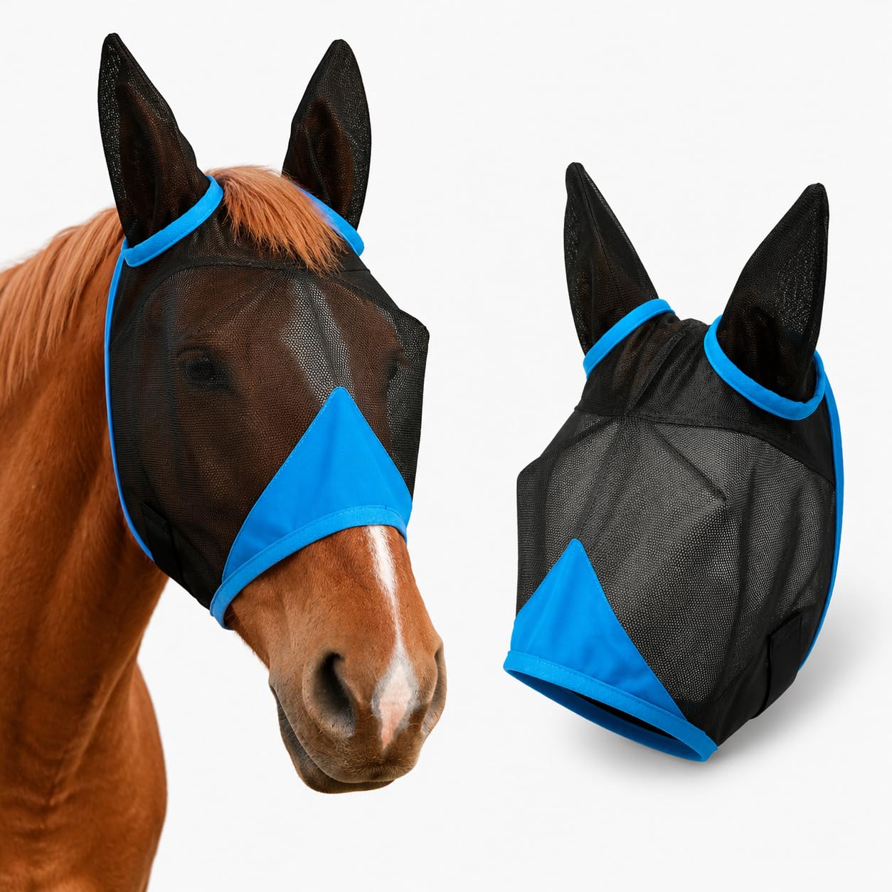 Hilltown Adjustable Fly Mask for Horse with Ears - Warmblood, Blue