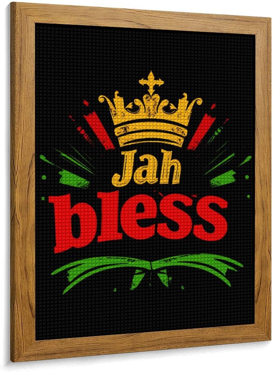 Jah Bless Jamaica Rastafari Diamond 5D Painting Kits with Frame DIY Full Round Drill Gem Art Crafts for Home Wall Decor 16 X 20in Yellow Wood 40 * 50cm