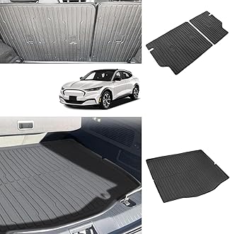 BestEvMod Vehicle Mat Cargo Liner Compatible with Mustang Mach E 2021-2025 Cargo Liner Trunk & Second Row Seats Back Mat Set of 2 All Weather Seat Protector Mat(Trunk Mat+Seats Back Cover)