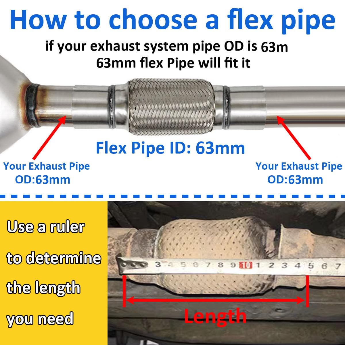 Tuyau Flexible d'échappement de Voiture 63mm X 200mm/300mm Échappement Flex Tuyau Double Tresse Tuyau Flexible de Réparation Acier Inoxydable Tube D'échappement Joint Flex