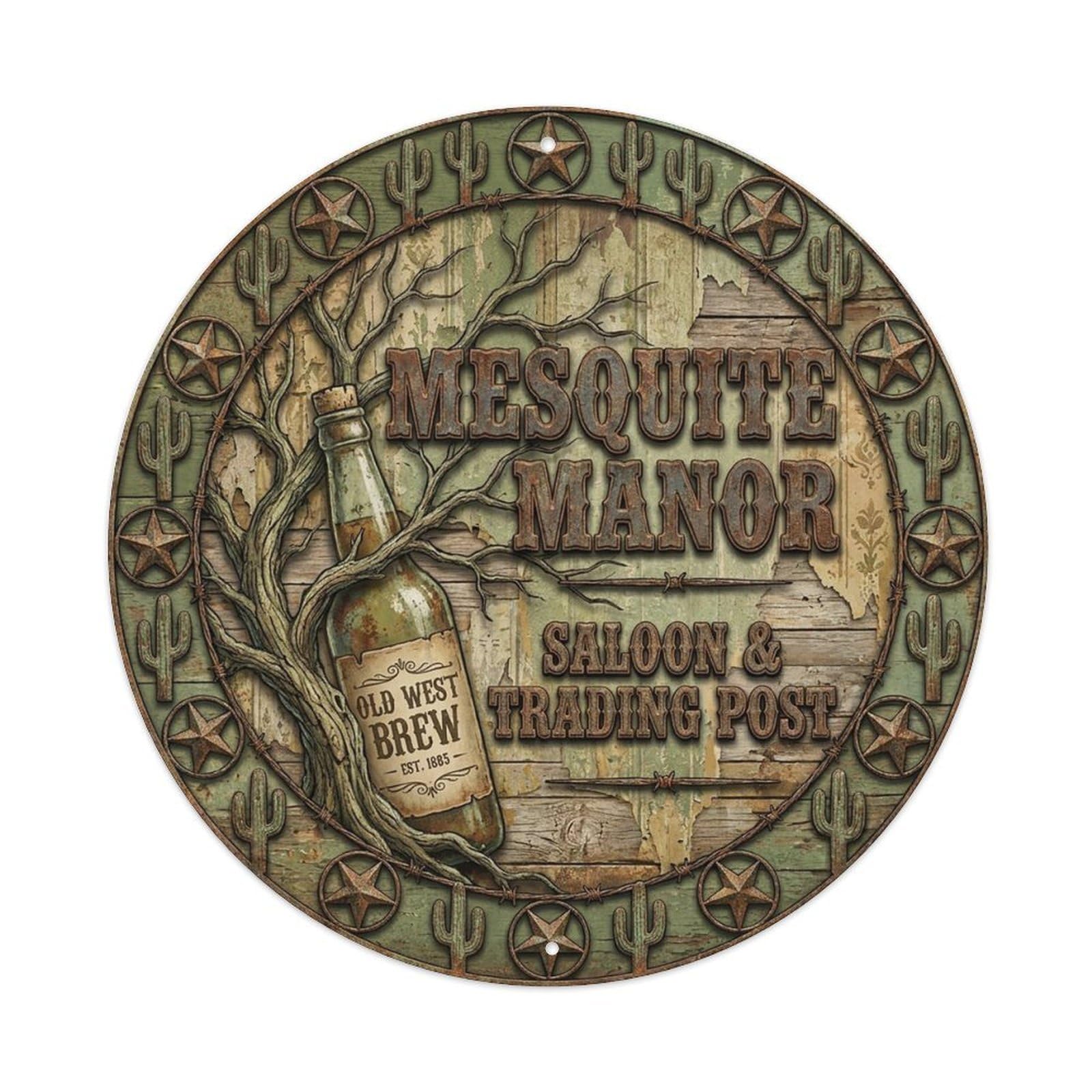 Vintage Beer Western Cowboy Mesquite Manor Retro Bar for Pub Vintage Metal Tin Sign Plaque Wall Decor for Cafe, Club Bar, Office, Garden Metal Poster 8x8Inch