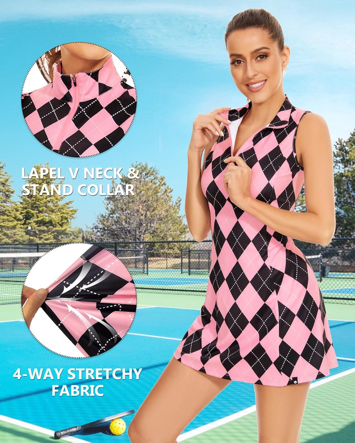 Soneven Women’s Tennis Dress Racerback Sleeveless Golf Dresses with Shorts and Pockets V Neck Workout Athletic Dresses - Image 3