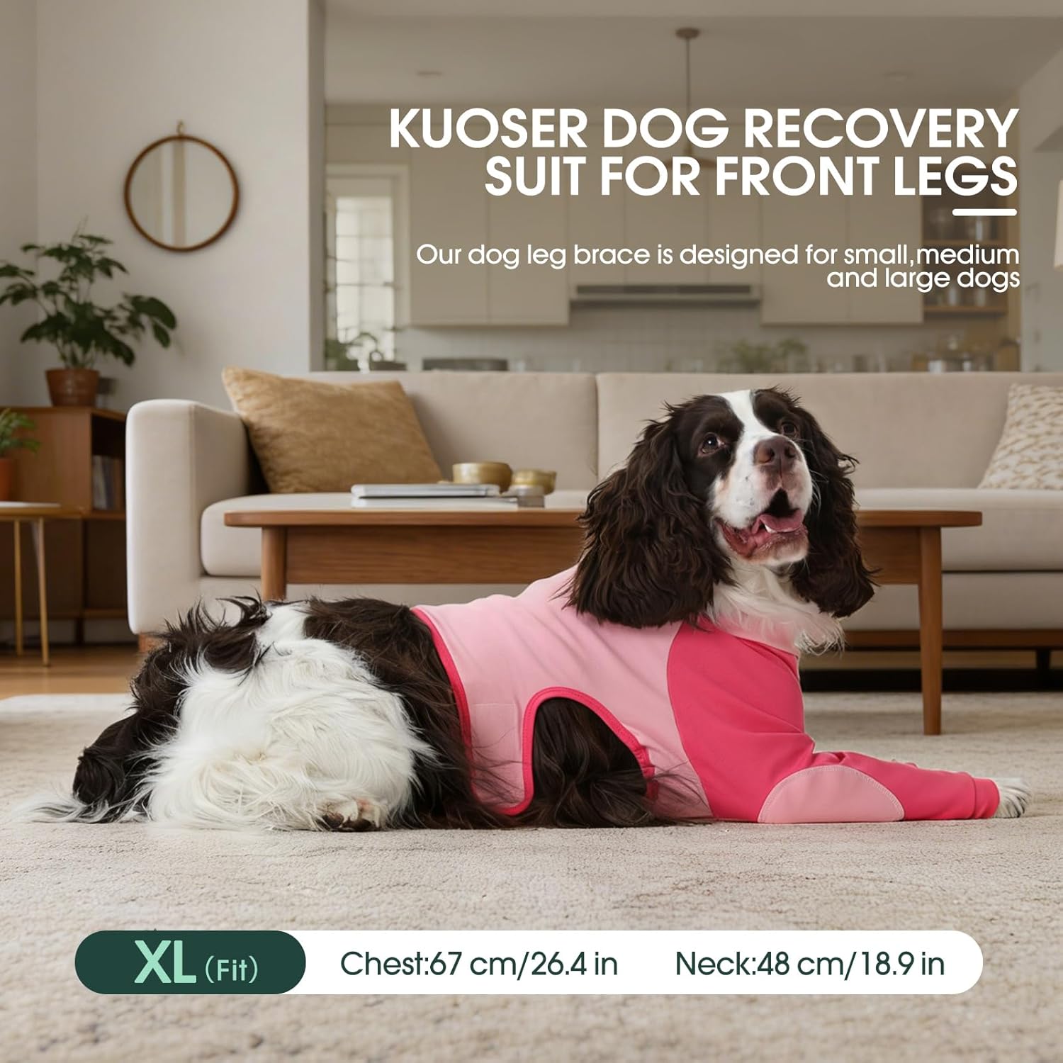 Kuoser Dog Surgery Recovery Suit for Front Legs, Dog Long Sleeve Shirt with Elbow Protector Pad, Knee Brace Wrap for Dogs, Pet Leg Sleeve to Stop Licking Joints Wounds or Cover Skin Diseases