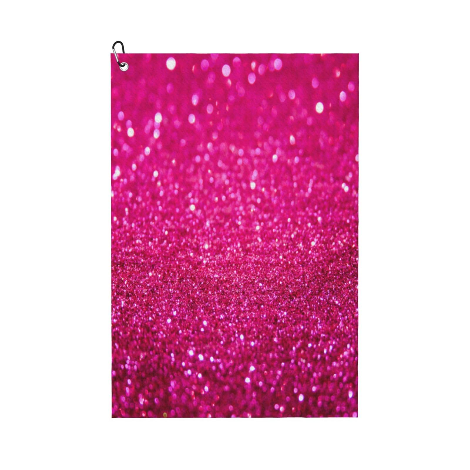 Hnnkloy Pink Glitter, 16x24 in Portable Waffle Golf Towels with Carabiner Clip for Golf Bag