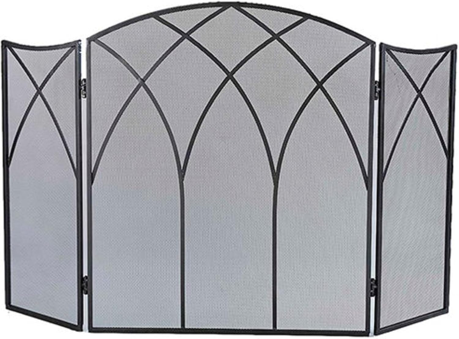Pleasant Hearth Gothic Fireplace Screen - 3-Panel Steel Spark Guard, 46.5" x 31" Black Finish