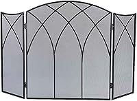 Pleasant Hearth Gothic Fireplace Screen - 3-Panel Steel Spark Guard, 46.5" x 31" Black Finish