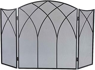 Pleasant Hearth Gothic Fireplace Screen - 3-Panel Steel Spark Guard, 46.5" x 31" Black Finish