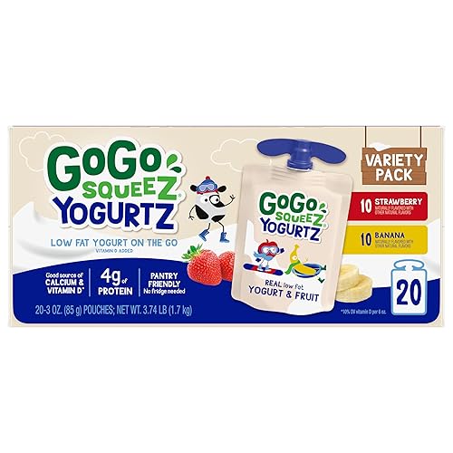 Miniatura 4 de GoGo squeeZ YogurtZ - Paquete variado de fresa plátano 3 onzas 20 bolsas  Snacks para niños aptos para despensa hechos de yogur y frutas reales no
