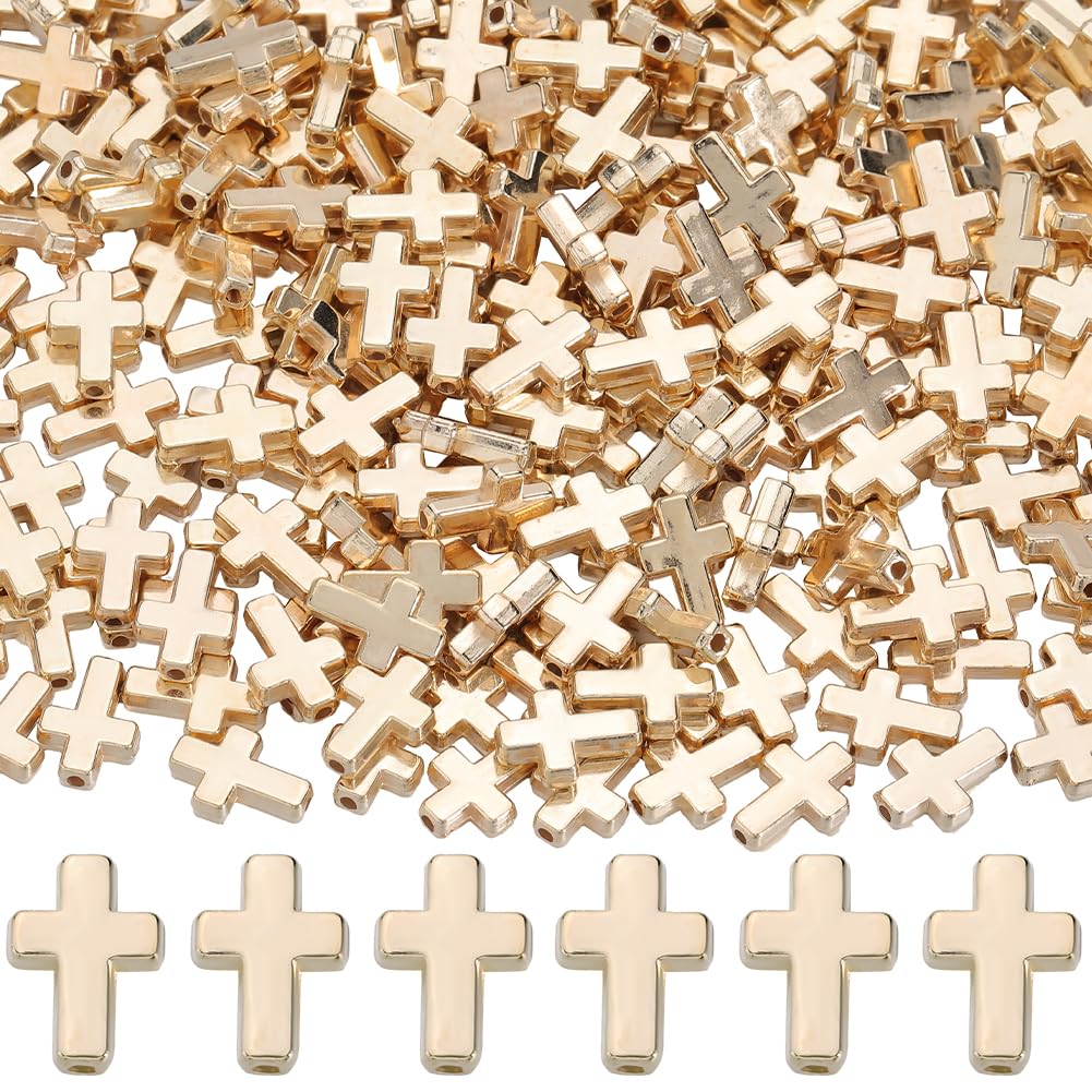 SOFPLATE 1 Box 400Pcs Cross Spacer Beads Gold Cross Charm Bead Bulk Plastic Crucifix Crosses Big Hole Holy Easter Mini Charms Beads for jewellery Making Beading Pendants Necklaces Earrings DIY Crafts