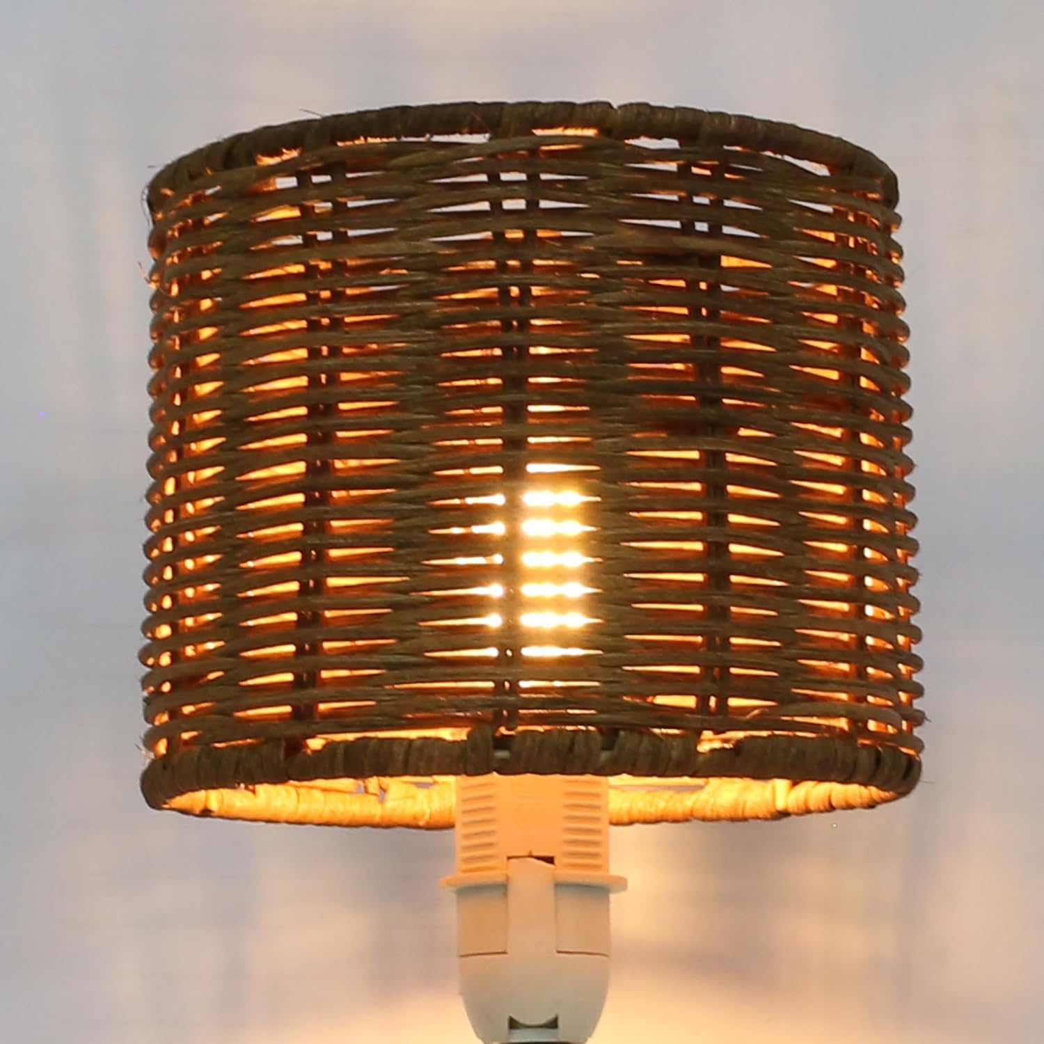 Mini Lampshade rattan round little lamp shade, Clip on boho lamp covers replacement traditional shades,5.12" x 4.13" x 5.12"